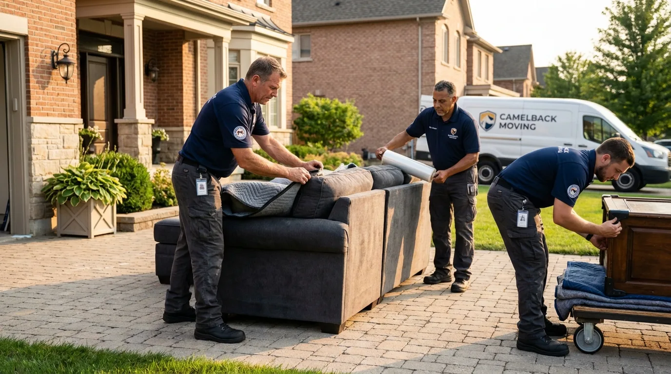 Large estate moving crew wrapping furniture in Wells, MN